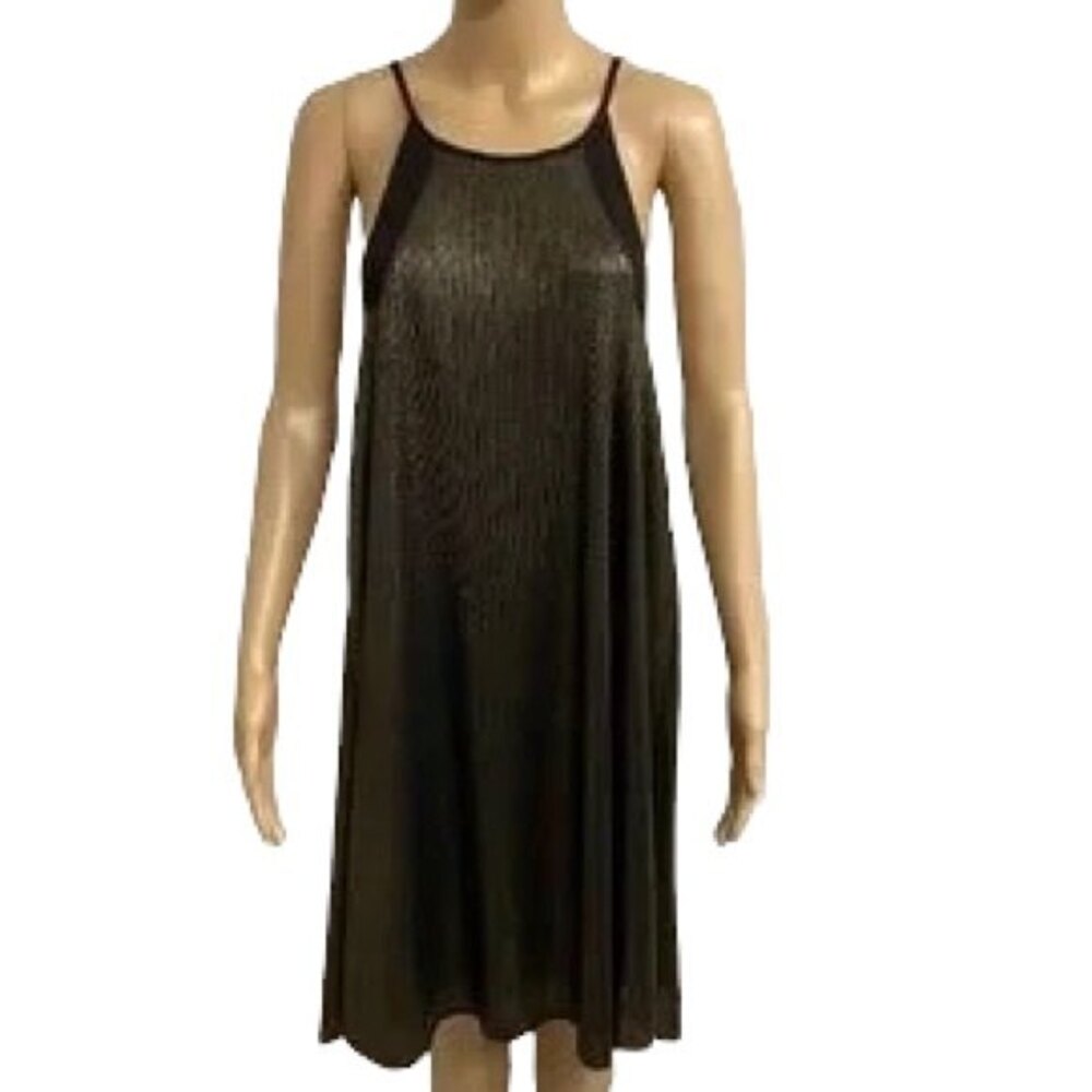 Lila Clothing Co Lux Dress Medium M Gold Metallic Pleated Shimmer Camisole
